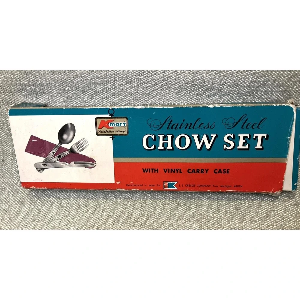 Vintage Kmart Stainless Steel Chow Set Camping Utensils Japan S.S. Kresge Box